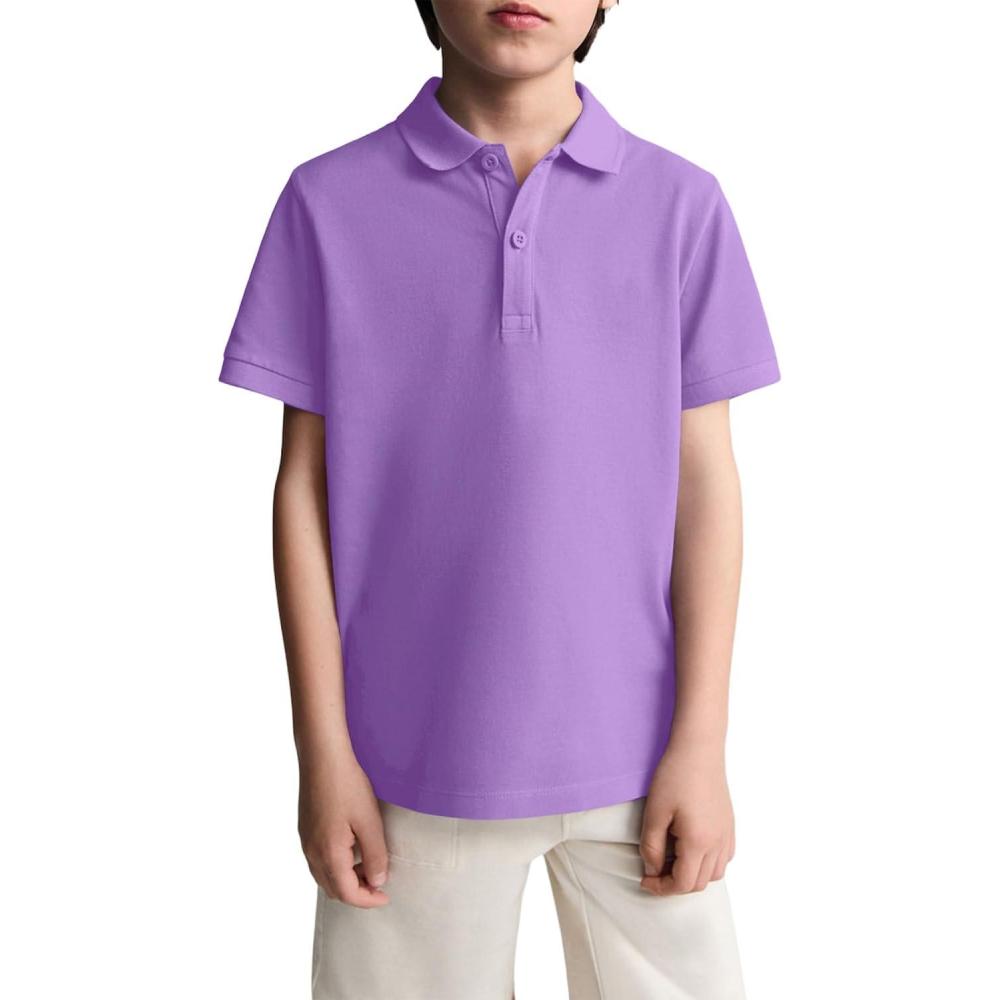 image:imageHaloumoning Boys Short Sleeve Pique Polo Shirt School Uniform Shirts for Kids 514 YearsPurple