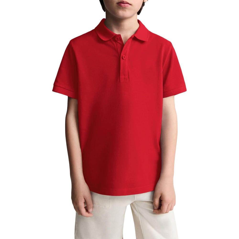 image:imageHaloumoning Boys Short Sleeve Pique Polo Shirt School Uniform Shirts for Kids 514 YearsRed