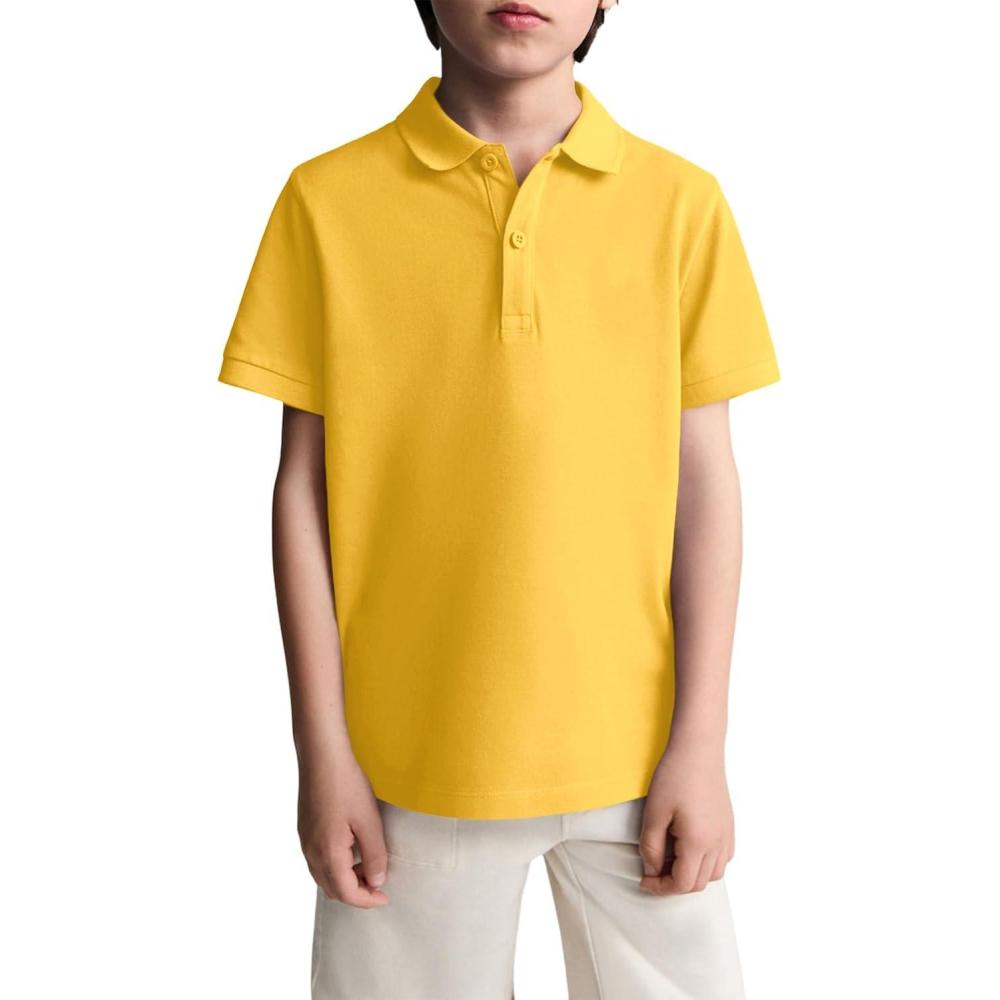image:imageHaloumoning Boys Short Sleeve Pique Polo Shirt School Uniform Shirts for Kids 514 YearsYellow
