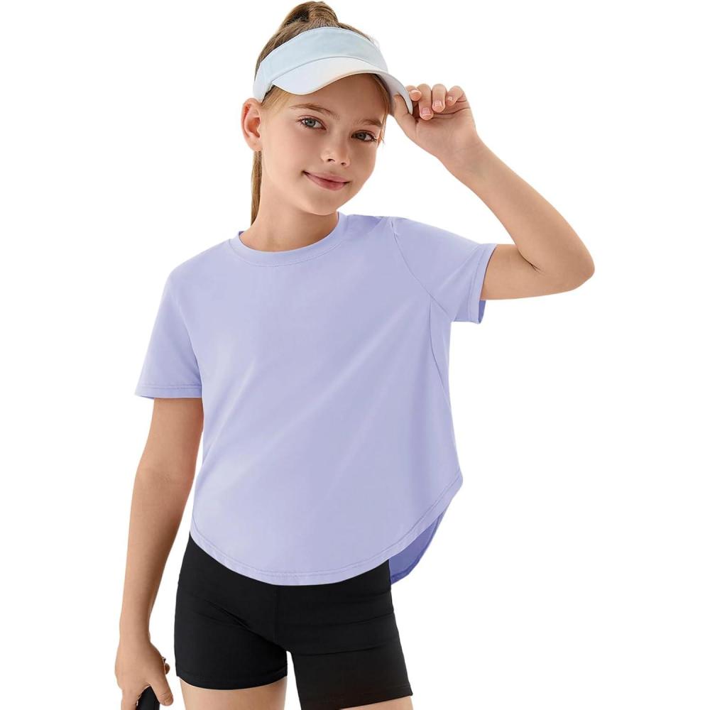 image:imageHaloumoning Girls Athletic Shirts Kids Short Sleeve Quick Dry Active Sports Tops Tees 514 YearsPurple