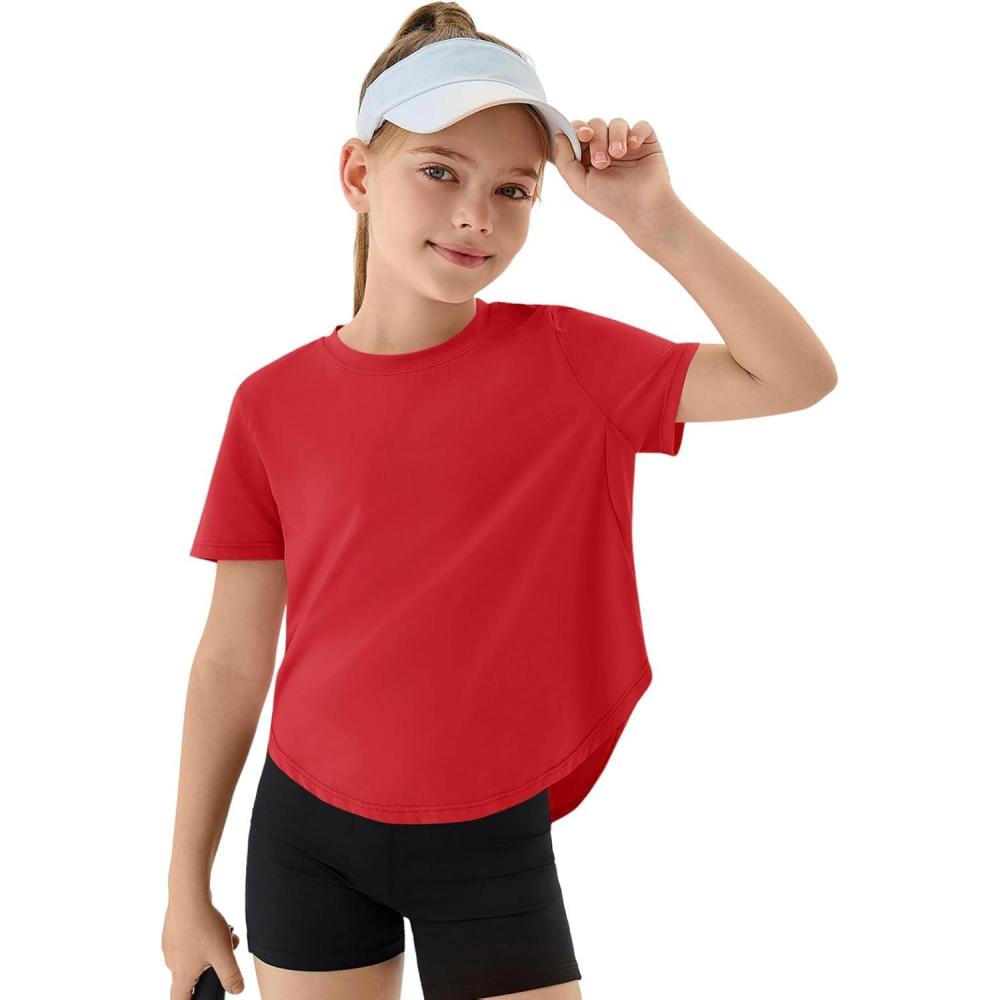 image:imageHaloumoning Girls Athletic Shirts Kids Short Sleeve Quick Dry Active Sports Tops Tees 514 YearsRed