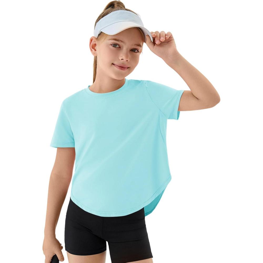 image:imageHaloumoning Girls Athletic Shirts Kids Short Sleeve Quick Dry Active Sports Tops Tees 514 YearsTurquoise