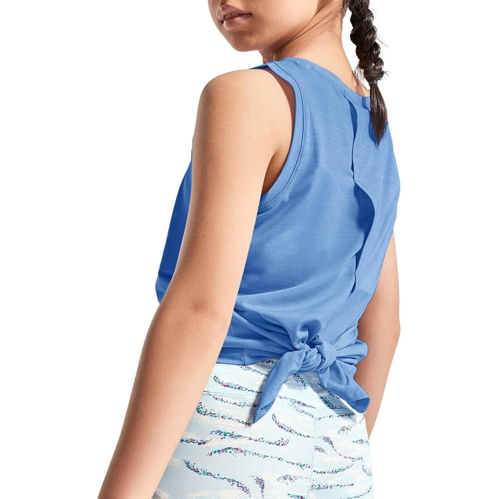image:imageHaloumoning Girls Athletic Tank Tops Open Tie Back Sleeveless Workout Running Tennis Sports Shirts 514YearsBlue