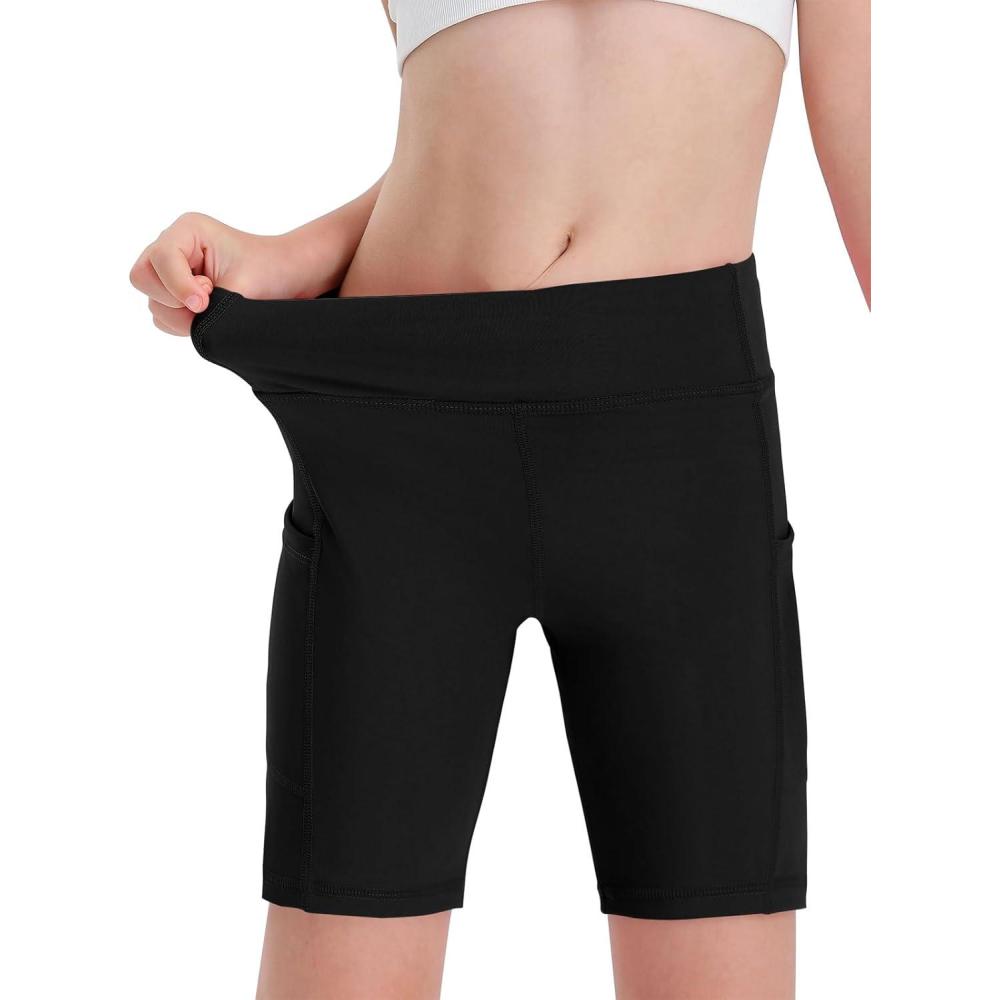 image:imageHaloumoning Girls Volleyball Spandex Shorts Kids Athletic Biker Dance Gymnastics Compression Shorts with PocketsBlack