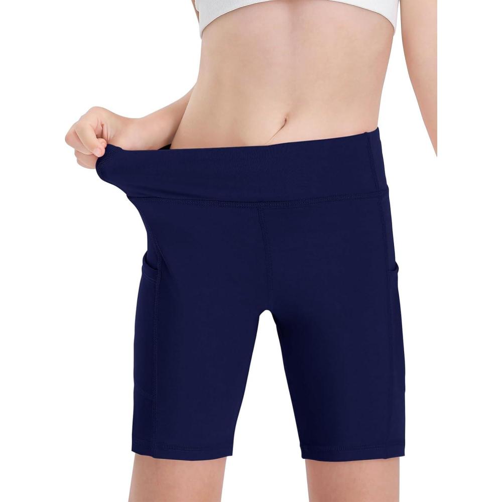 image:imageHaloumoning Girls Volleyball Spandex Shorts Kids Athletic Biker Dance Gymnastics Compression Shorts with PocketsNavy Blue