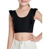 Girls Training Bra Cute Ruffle Sports Bra for Kids Comfort Dance Yoga Crop Top(Black)