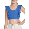 Girls Training Bra Cute Ruffle Sports Bra for Kids Comfort Dance Yoga Crop Top(Blue)