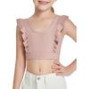 Girls Training Bra Cute Ruffle Sports Bra for Kids Comfort Dance Yoga Crop Top(Pink)