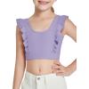 Girls Training Bra Cute Ruffle Sports Bra for Kids Comfort Dance Yoga Crop Top(Purple)