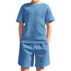 Haloumoning Boys 2 Piece Summer Outfits Short Sleeve Tshirts and Elastic Waist Shorts Casual Texture Sets(Blue)