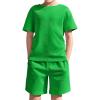 Haloumoning Boys 2 Piece Summer Outfits Short Sleeve Tshirts and Elastic Waist Shorts Casual Texture Sets(Green)