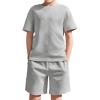 Haloumoning Boys 2 Piece Summer Outfits Short Sleeve Tshirts and Elastic Waist Shorts Casual Texture Sets(Grey)