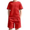 Haloumoning Boys 2 Piece Summer Outfits Short Sleeve Tshirts and Elastic Waist Shorts Casual Texture Sets(Red)