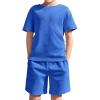 Haloumoning Boys 2 Piece Summer Outfits Short Sleeve Tshirts and Elastic Waist Shorts Casual Texture Sets(Royal Blue)