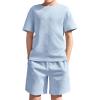 Haloumoning Boys 2 Piece Summer Outfits Short Sleeve Tshirts and Elastic Waist Shorts Casual Texture Sets(Sky Blue)