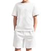 Haloumoning Boys 2 Piece Summer Outfits Short Sleeve Tshirts and Elastic Waist Shorts Casual Texture Sets(White)