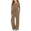 Haloumoning Girls 2 Piece Outfits Kids Ruched Long Sleeve Tops and Wide Leg Pants with Pockets Sweatsuit Clothing Sets(Brown)