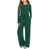 Haloumoning Girls 2 Piece Outfits Kids Ruched Long Sleeve Tops and Wide Leg Pants with Pockets Sweatsuit Clothing Sets(Green)