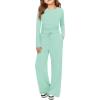 Haloumoning Girls 2 Piece Outfits Kids Ruched Long Sleeve Tops and Wide Leg Pants with Pockets Sweatsuit Clothing Sets(Mint)