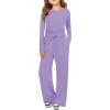 Haloumoning Girls 2 Piece Outfits Kids Ruched Long Sleeve Tops and Wide Leg Pants with Pockets Sweatsuit Clothing Sets(Purple)