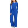 Haloumoning Girls 2 Piece Outfits Kids Ruched Long Sleeve Tops and Wide Leg Pants with Pockets Sweatsuit Clothing Sets(Royal Blue)