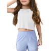 Haloumoning Girls Athletic Tank Tops Kids Sleeveless Crop Tops Mesh Back Workout Cute Sports Shirts 5-14 Years(White)