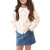Haloumoning Girls Baby Doll Collar Shirt Classic Long Sleeve Button Down Uniform Shirts Soft Blouse Tops(Beige)