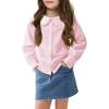 Haloumoning Girls Baby Doll Collar Shirt Classic Long Sleeve Button Down Uniform Shirts Soft Blouse Tops(Pink)