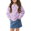Haloumoning Girls Baby Doll Collar Shirt Classic Long Sleeve Button Down Uniform Shirts Soft Blouse Tops(Purple)