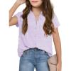 Haloumoning Girls Button Down Shirts Short Sleeve Kids Casual Chiffon Blouse Summer Tops T-Shirt(Purple)