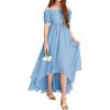 Haloumoning Girls Cold Shoulder Dress A-line Asymmetrical Chiffon Junior Bridesmaid Birthday Party Dress(Blue)