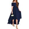 Haloumoning Girls Cold Shoulder Dress A-line Asymmetrical Chiffon Junior Bridesmaid Birthday Party Dress(Navy Blue)