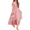 Haloumoning Girls Cold Shoulder Dress A-line Asymmetrical Chiffon Junior Bridesmaid Birthday Party Dress(Pink)