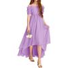 Haloumoning Girls Cold Shoulder Dress A-line Asymmetrical Chiffon Junior Bridesmaid Birthday Party Dress(Purple)