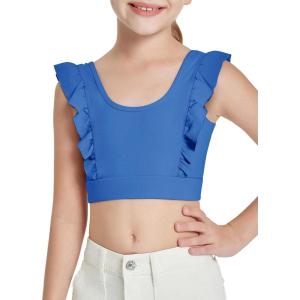 Girls Training Bra Cute Ruffle Sports Bra for Kids Comfort Dance Yoga Crop Top(Blue)