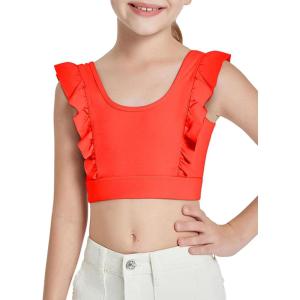 Girls Training Bra Cute Ruffle Sports Bra for Kids Comfort Dance Yoga Crop Top(Fluorescent Orange)