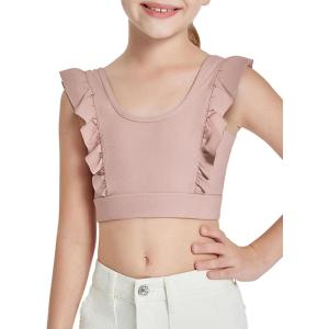 Girls Training Bra Cute Ruffle Sports Bra for Kids Comfort Dance Yoga Crop Top(Pink)