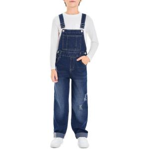 Haloumoning Boys Denim Bib Overalls with Adjustable Straps and Convenient Tool Pockets 5-14 Years(Navy)