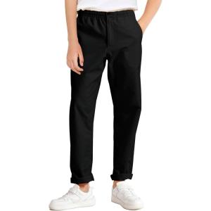 Haloumoning Boys School Uniform Chino Pants Kids Elastic Waist Pull on Twill Pants with Pockets 5-14 Years(Black)