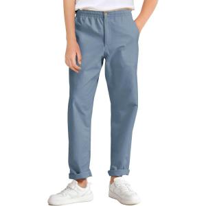 Haloumoning Boys School Uniform Chino Pants Kids Elastic Waist Pull on Twill Pants with Pockets 5-14 Years(Bluish Grey)