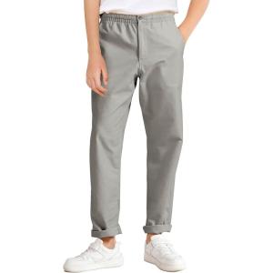 Haloumoning Boys School Uniform Chino Pants Kids Elastic Waist Pull on Twill Pants with Pockets 5-14 Years(Light Gray)