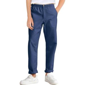 Haloumoning Boys School Uniform Chino Pants Kids Elastic Waist Pull on Twill Pants with Pockets 5-14 Years(Royal Blue)