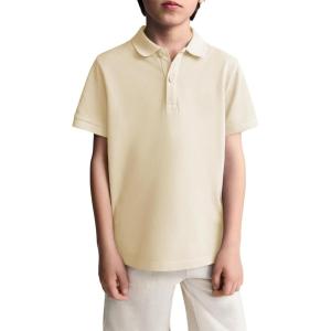 Haloumoning Boys Short Sleeve Pique Polo Shirt School Uniform Shirts for Kids 5-14 Years(Beige)