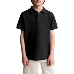 Haloumoning Boys Short Sleeve Pique Polo Shirt School Uniform Shirts for Kids 5-14 Years(Black)