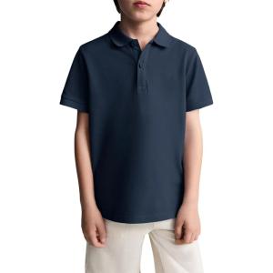 Haloumoning Boys Short Sleeve Pique Polo Shirt School Uniform Shirts for Kids 5-14 Years(Navy)