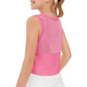 Haloumoning Girls Athletic Tank Tops Kids Sleeveless Crop Tops Mesh Back Workout Cute Sports Shirts 5-14 Years(Dark Pink)