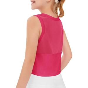 Haloumoning Girls Athletic Tank Tops Kids Sleeveless Crop Tops Mesh Back Workout Cute Sports Shirts 5-14 Years(Hot Pink)