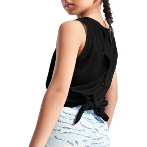 Haloumoning Girls Athletic Tank Tops Open Tie Back Sleeveless Workout Running Tennis Sports Shirts 5-14Years(Black)