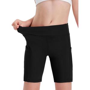 Haloumoning Girls Volleyball Spandex Shorts Kids Athletic Biker Dance Gymnastics Compression Shorts with Pockets(Black)