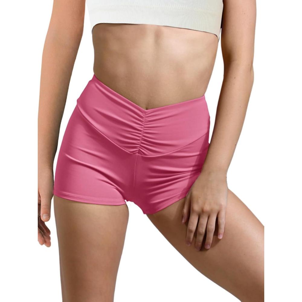 image:imageHaloumoning Girls Athletic Ruched VWaist Shorts  Kids Dance Yoga Gymnastics Active Shorts  Black